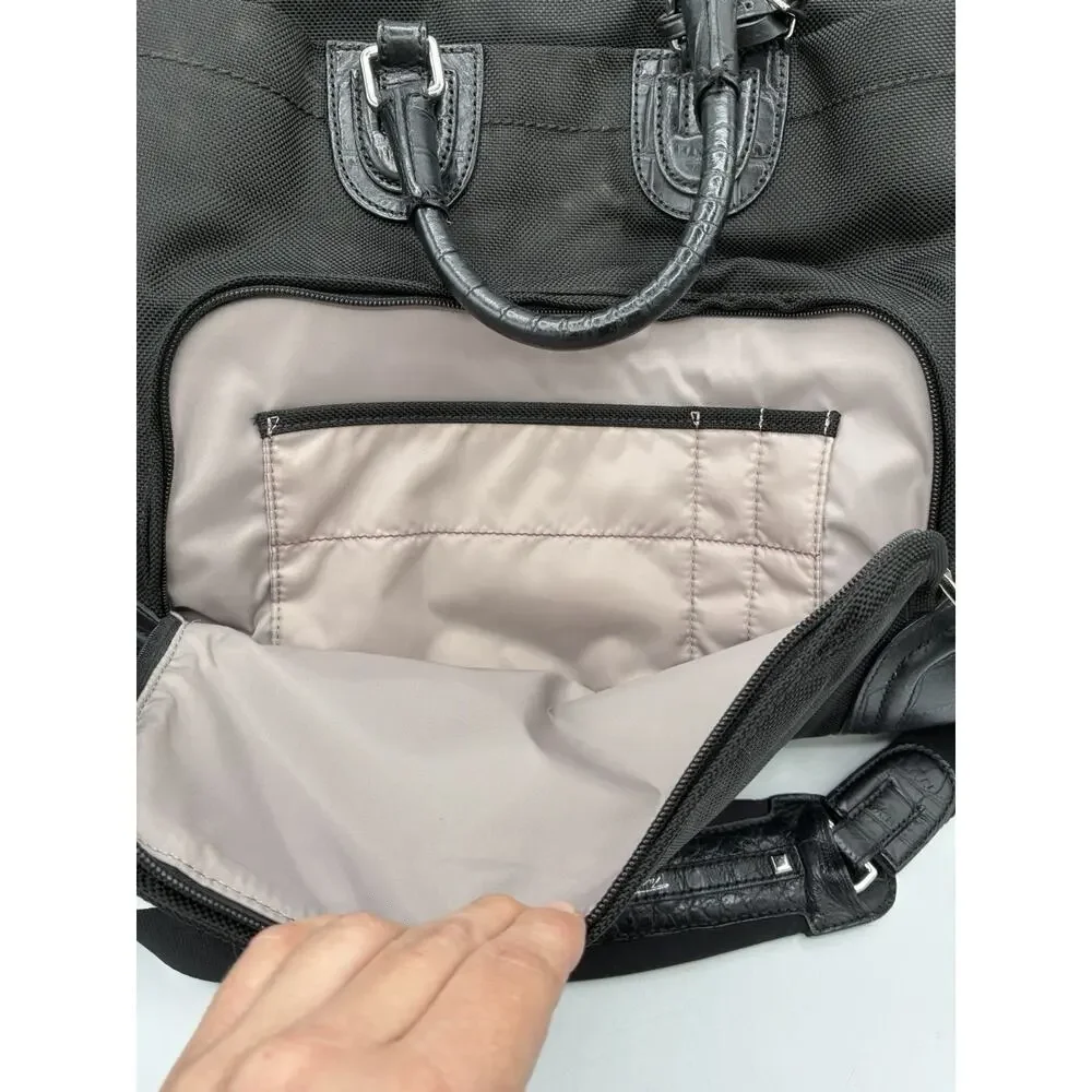 Tumi 73223D Briefcase Laptop Bag Black Nylon Croc Leather Trim Shoulder Strap
